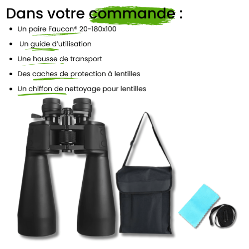 Jumelles de randonnée Faucon® 20 - 180x100 – Ultra Puissantes et Haute Précision - KALPANA
