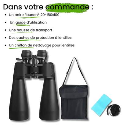 Jumelles de randonnée Faucon® 20 - 180x100 – Ultra Puissantes et Haute Précision - KALPANA